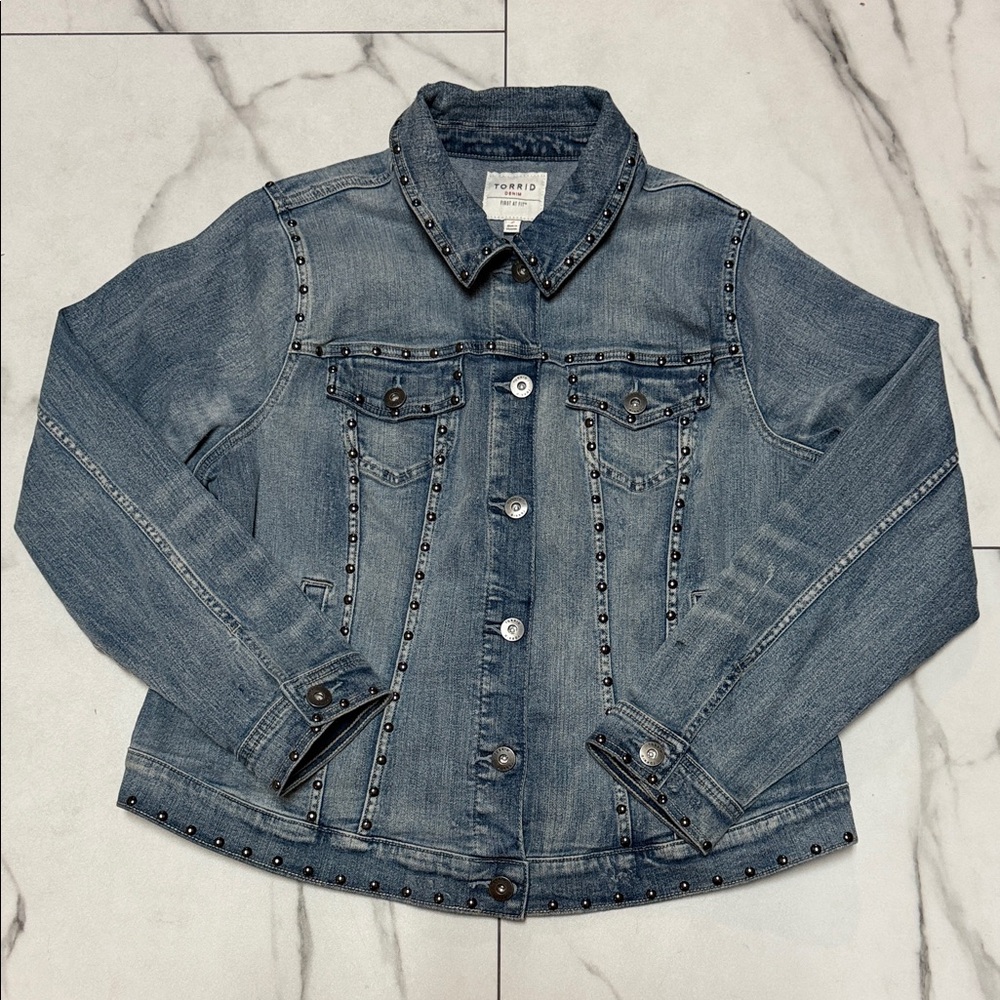 Studded Denim Jacket for Women - Torrid - Size 2 - Skull on back